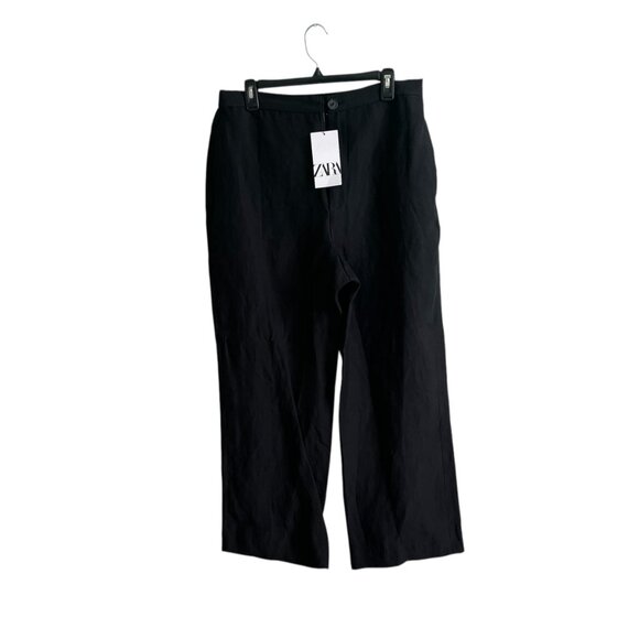 Zara Women's Linen Blend Black Wide Leg Pants ZW Collection Spring Summer Sz XL - Picture 6 of 10